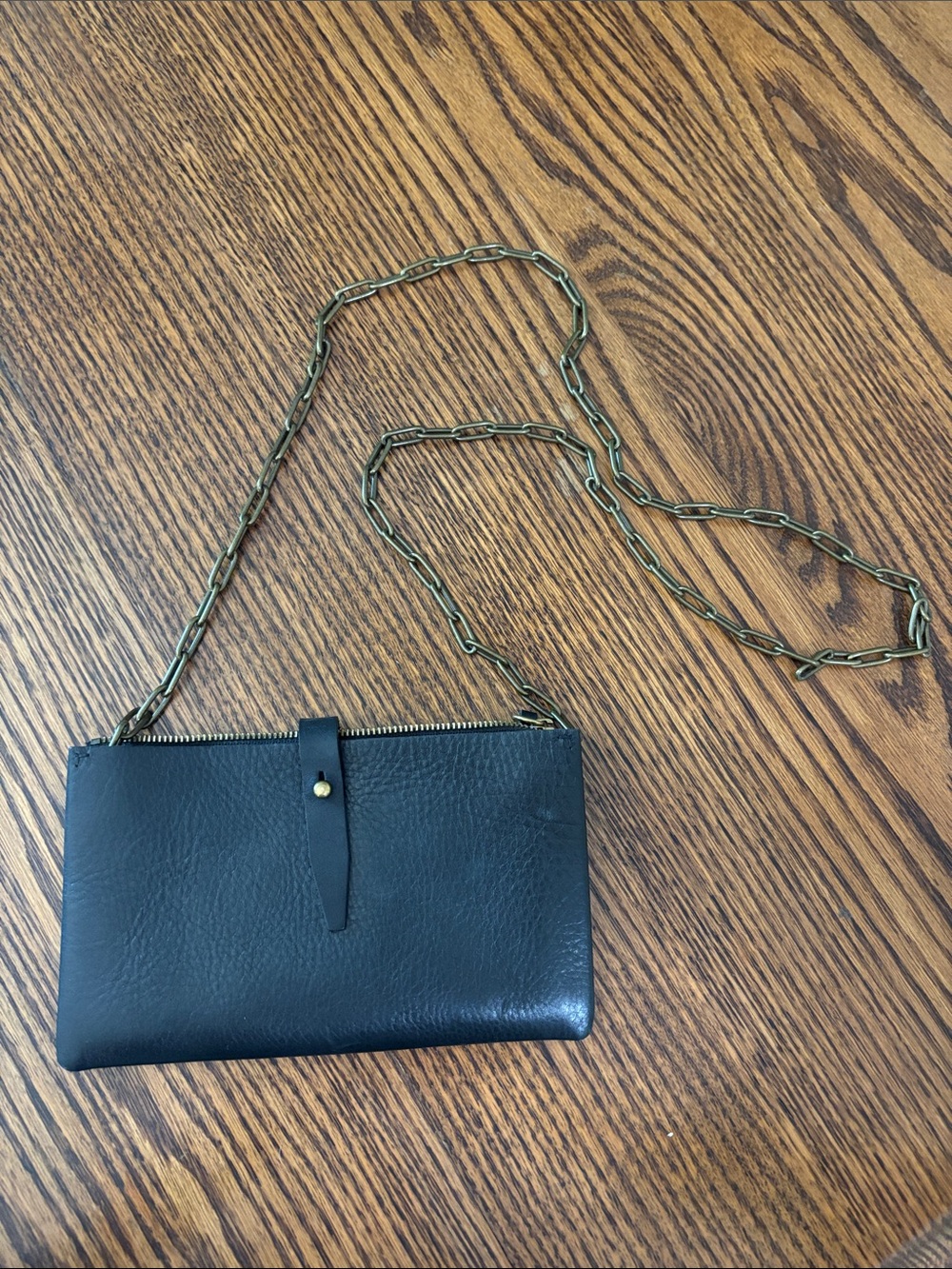 Madewell Black Leather Crossbody with Bronze Chain Strap